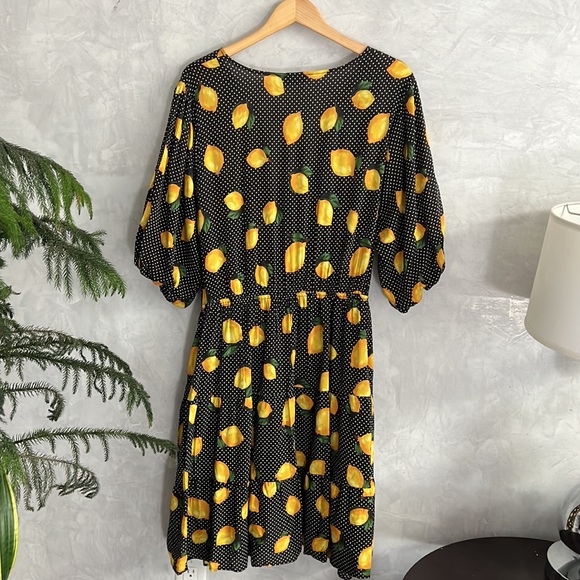 ESTELLE Print Limonata Tie Waist Cotton Blend Dress, 3X - Picture 9 of 12